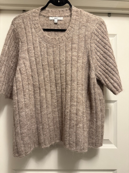 next Sweaters - Next Taupe Ribbed Short-Sleeve Crew Sweater
